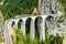 Freight train at the Landwasser Viaduct in Switzerland