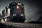 Freight train locomotive with freight on the move. Freight train at high speed at night. Cargo railroad industry. generative AI