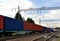 Freight train, transportation of railway cars by cargo containers  shipping.