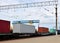 Freight train, transportation of railway cars by cargo containers  shipping.