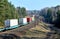 Freight train, transportation of railway cars by cargo containers shipping