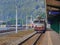 Freight train waiting at a signal in Sinaia, Romania