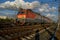 Freight train at Zhigulevskoe More station in the city of Togliatti, Russia.