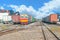 Freight trains on cargo terminal at dock