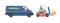 Freight transport delivery service. Transportation minibuses and trucks loaded with forklifts