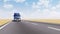 Freight truck on empty desert road 3D animation