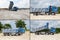 Freight trucks with dump body, postcard