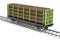 Freight wagon on the railway with wooden logs, 3D rendering