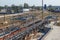 Freight wagons with sugar beets on the railroad at beet sugar plant