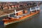Freighter with cranes on Kiel Canal
