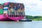 Freighter One Modern loaded with containers on the Panama canal