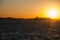 Freighter ship in the Bay of All Saints in Salvador de Bahia, Brazil, sunset