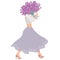 French adventure. Fashion illustration in pastel colors. Romantic design. Girl with lavender flowers