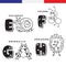 French alphabet. Snail, ant, frog, hedgehog. Vector letters and characters.