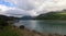 French Alps: artificial mountain lake, a dam.