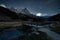 French alps landscape of starry night sky over Claree valley during autumn at Hautes Alpes, France