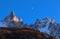 French Alps. Les Aiguilles de Chamonix mountain view at sunset