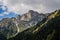 French Alps mountains in a cloudy summer day, seen from Chamonix