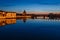 French ancient town Toulouse and Garonne river panoramic night view. Toulouse is the capital of Haute Garonne department and