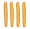 French baguette bread. Fresh baking. Set of tasty food. Vector illustration.