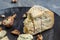 French blue cheese Roquefort, made from sheep milk with walnuts. Food recipe background. Close up