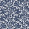 French blue floral linen seamless pattern with 2 tone country cottage style botanical motif. Simple vintage rustic