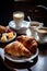 French breakfast, coffee, croissant, pastries AI generated