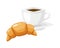 French breakfast, croissant vector food with cup of hot coffee.