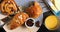 French breakfast with pastries, orange juice and coffee