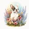 French Bulldog Bliss: Spring Flowers in Watercolor AI Generated