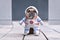 French Bulldog dog wearing funny Halloween astronaut space suit costume