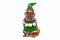 French Bulldog dog wearing funny traditional cute christmas elf costume with arms holding present on white background