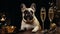 French Bulldog drinking champagne on New Year\\\'s Eve party. Generative AI