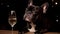 French Bulldog drinking champagne on New Year\\\'s Eve party. Generative AI