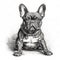 French Bulldog, engraving style, close-up portrait, black and white drawing, cute companion dog,