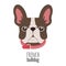 French bulldog face. Cute brown Frenchie with bunny ears. Vector