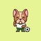 French Bulldog Football Cute Creative Kawaii Cartoon Mascot Logo