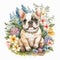 French Bulldog Frolicking in a Watercolor Meadow of Spring Flowers AI Generated