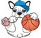 French bulldog hold a basketball