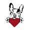 French bulldog holding a heart. Valentine card with animal.