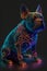 French bulldog in neon colours created with generative AI technology