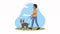 french bulldog with owner walking animation