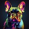 French bulldog portrait in neon colors. Generative AI