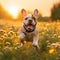 French Bulldog puppy running through a field of wildflowers in the golden hour by AI generated