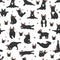 French bulldog seamless pattern. Dog healthy silhouette and yoga poses background