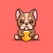 French Bulldog Sitting Gold Coin Cute Creative Kawaii Cartoon Mascot Logo