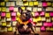 French Bulldog with Sticky Notes Image. Generative AI