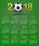 French calendar 2018 Soccer theme, linen back soccer ball calendar for 2018 on green linen texture. Football theme.