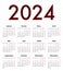 French Calendar grid regular digits for 2024. MF