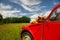 French car with bread and wine